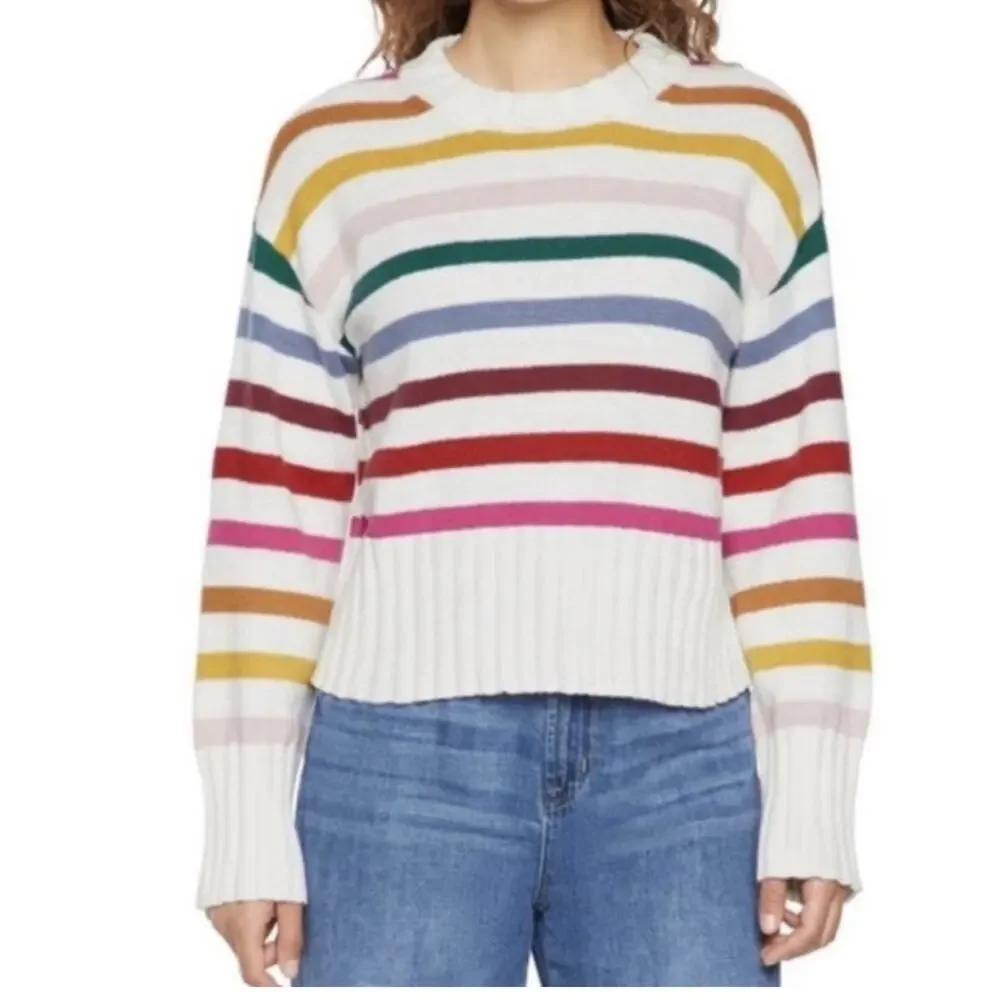 Gap Crewneck Sweater Womens Large Rainbow Striped Long Sleeve Pullover